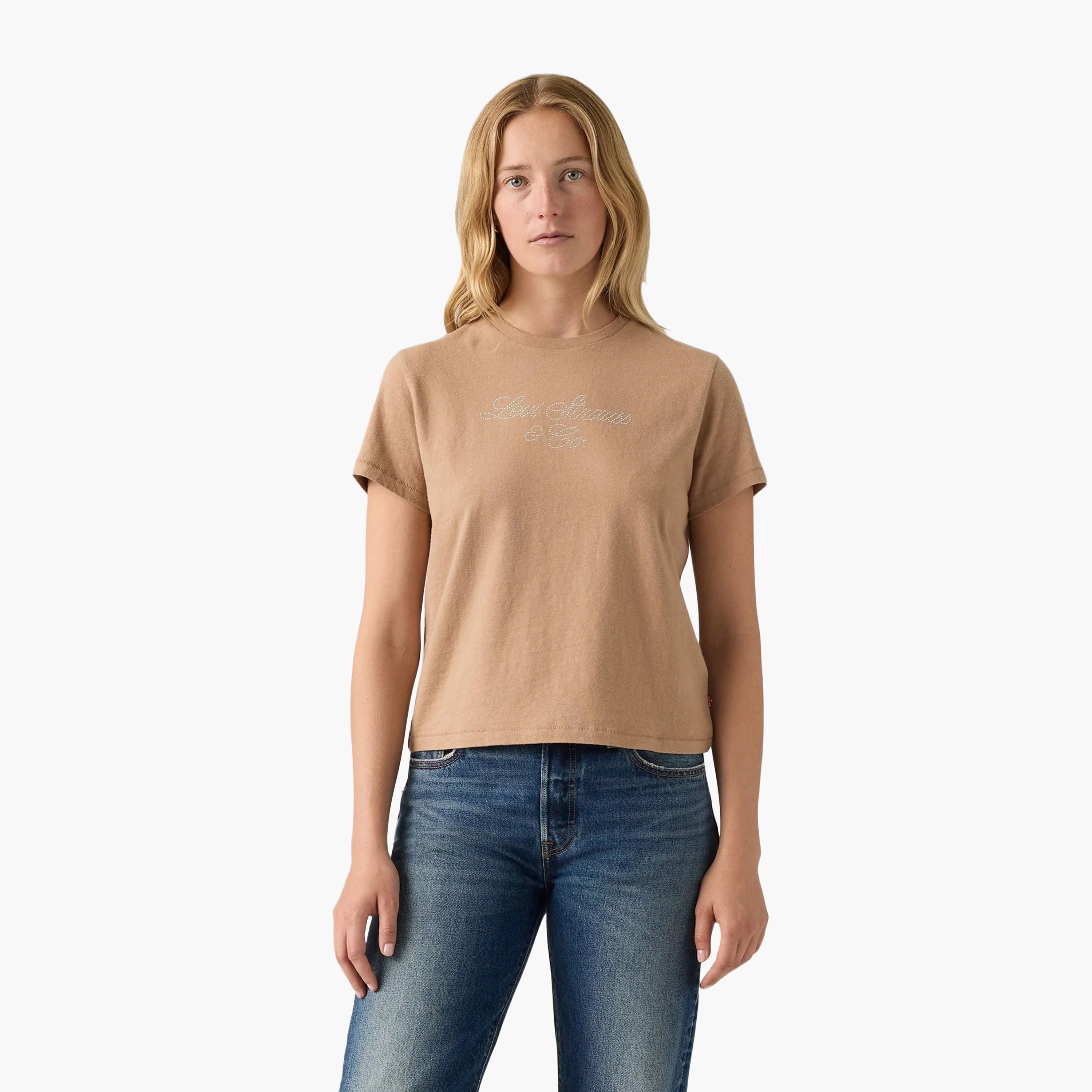 تيشيرت نسائي مزخرف بياقة دائرية وأكمام قصيرة من ليفايس-women-clothing-tshirts-image-1
