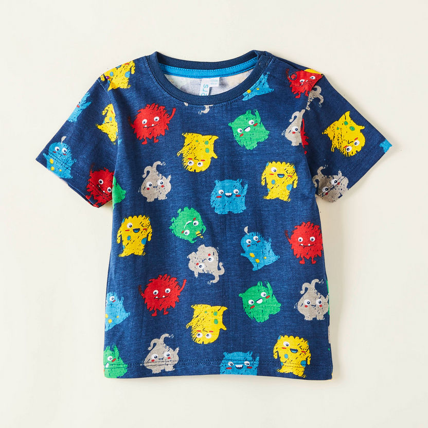 Juniors All-Over Print T-shirt with Round Neck and Short Sleeves-Shirts-image-0