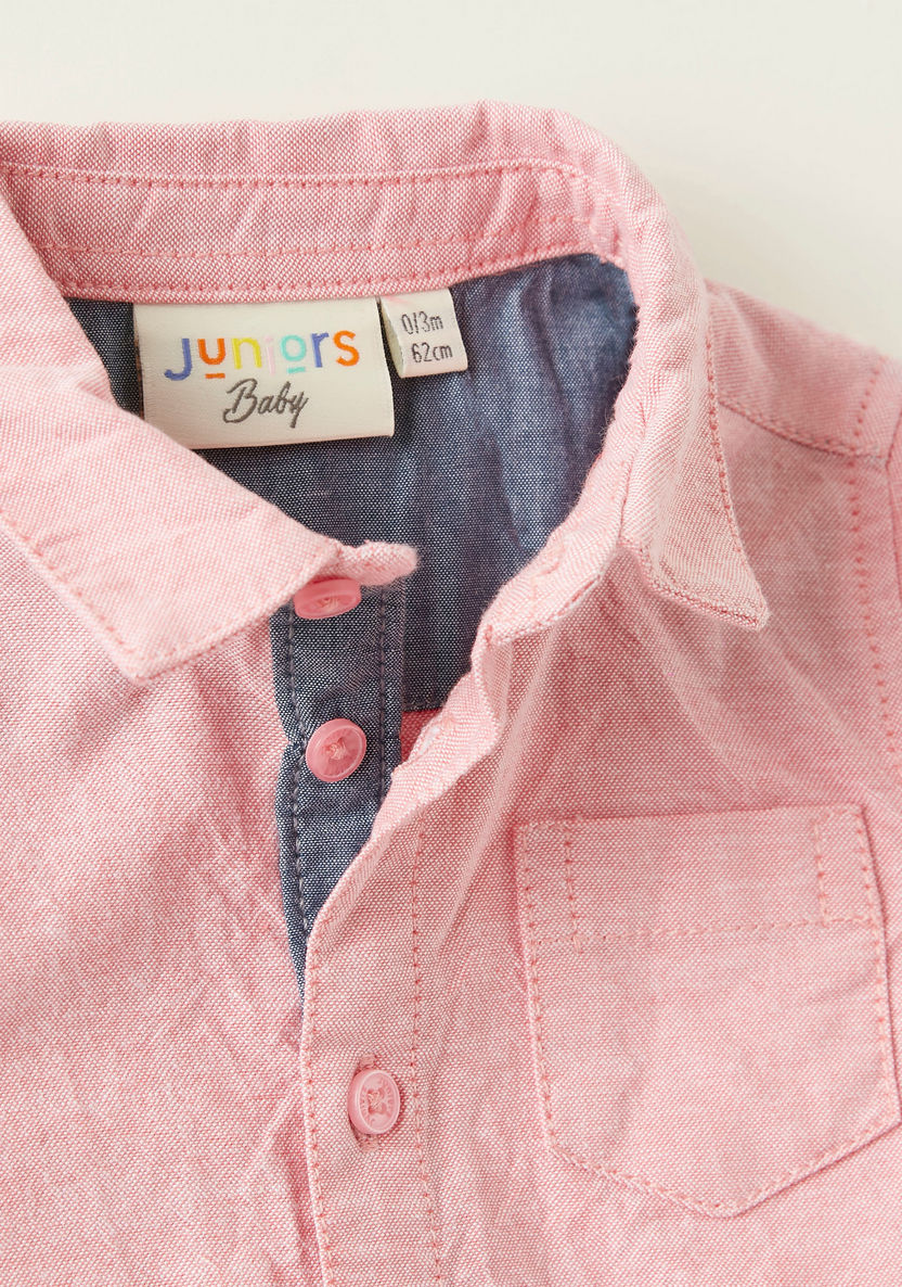 Juniors Solid Shirt with Spread Collar and Short Sleeves-Shirts-image-1