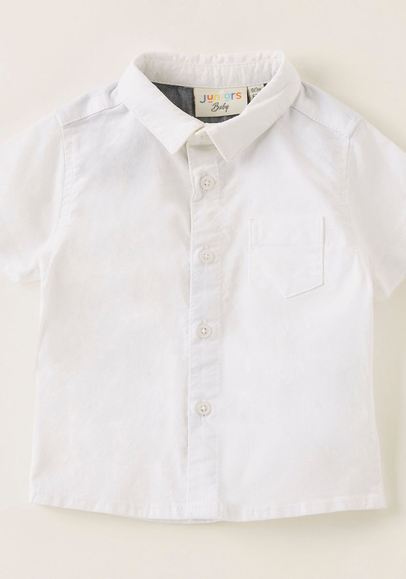 Juniors Solid Shirt with Spread Collar and Short Sleeves-Shirts-image-0