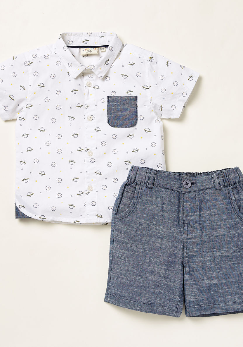 Juniors All-Over Print Shirt with Textured Shorts Set-Clothes Sets-image-0
