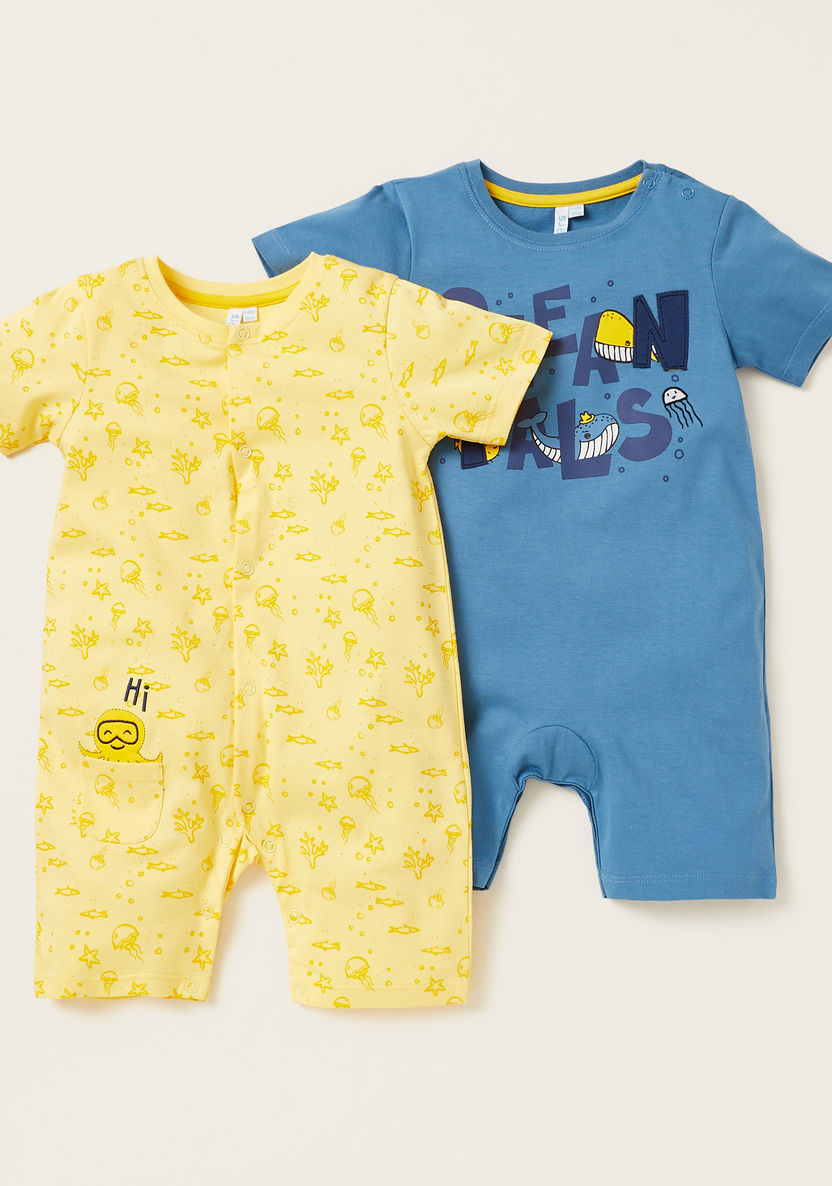 Juniors Printed Romper with Short Sleeves - Pack of 2-Rompers%2C Dungarees and Jumpsuits-image-0