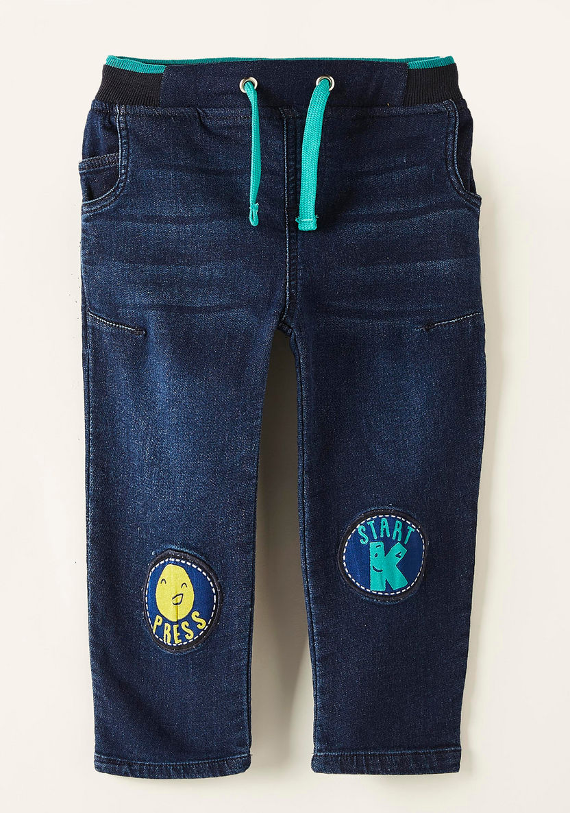 Juniors Solid Jeans with Patch Detail and Drawstring-Jeans-image-0