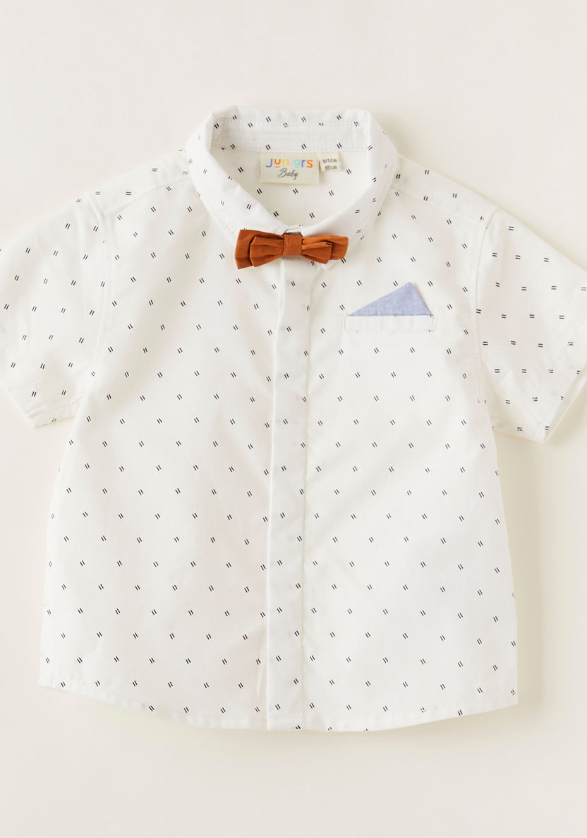 Juniors All-Over Print Shirt with Bow Tie and Short Sleeves-Shirts-image-0