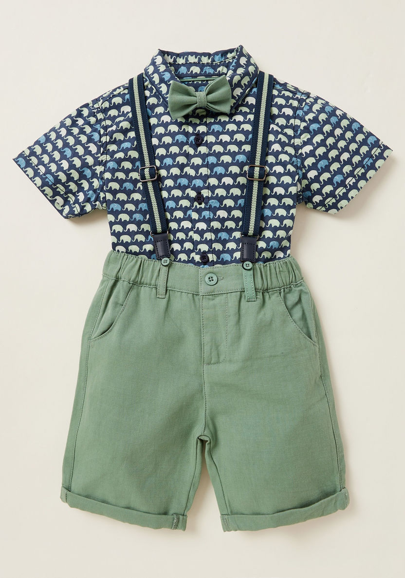 Juniors All-Over Print Shirt with Solid Shorts and Suspenders Set-Clothes Sets-image-0
