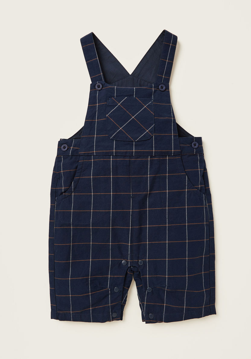 Juniors Solid T-shirt with Chequered Dungarees Set-Clothes Sets-image-2