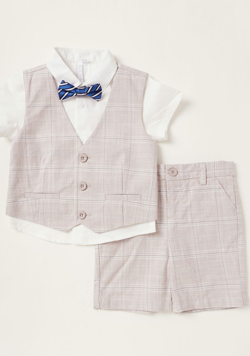 Juniors 3-Piece Checked Waistcoat and Shorts Set-Clothes Sets-image-0