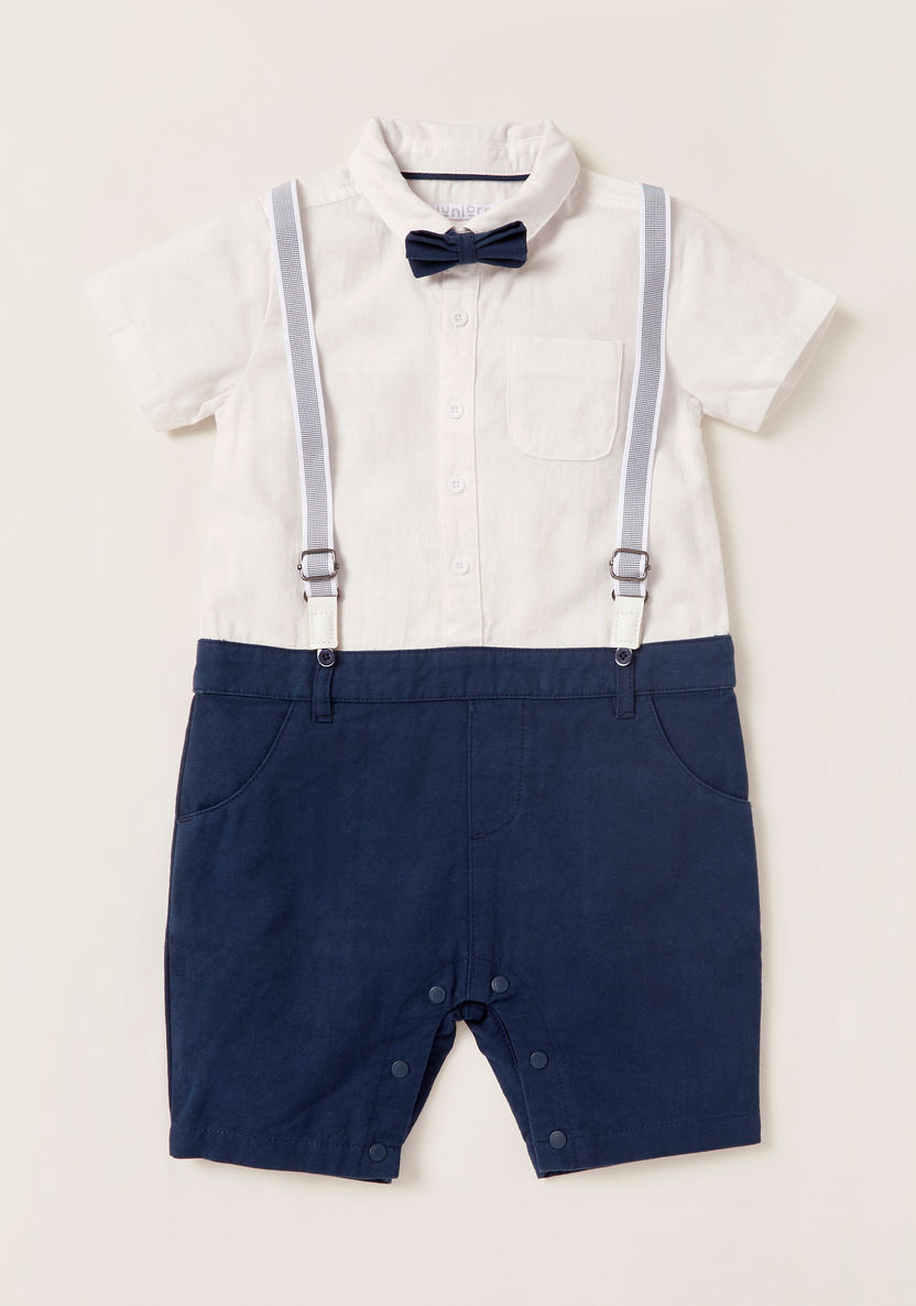 Juniors Solid Romper with Suspenders and Short Sleeves-Rompers%2C Dungarees and Jumpsuits-image-0
