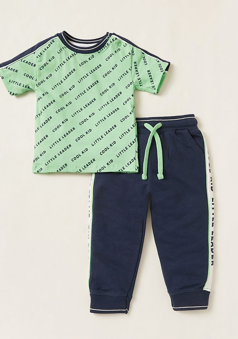 Juniors Printed Short Sleeves T-shirt and Jogger Pant Set-Clothes Sets-image-0