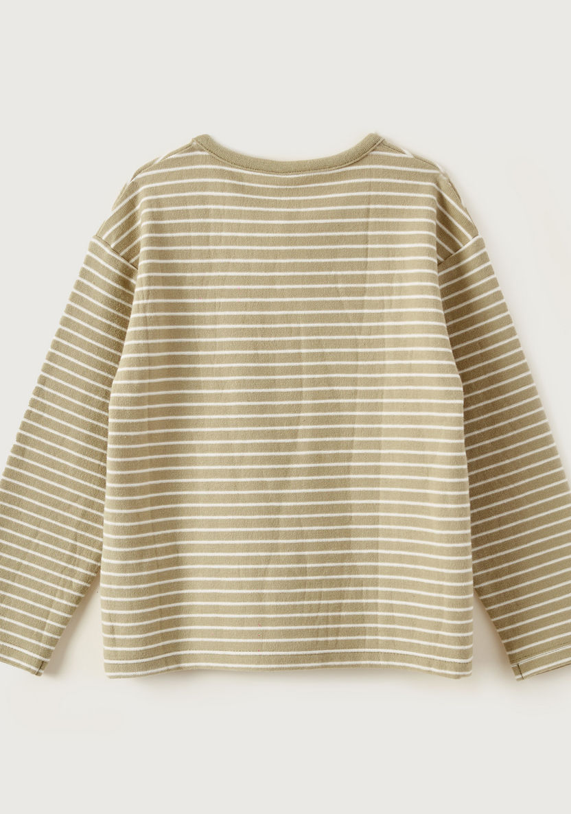Giggles Striped Henley Neck T-shirt with Long Sleeves-T Shirts-image-3