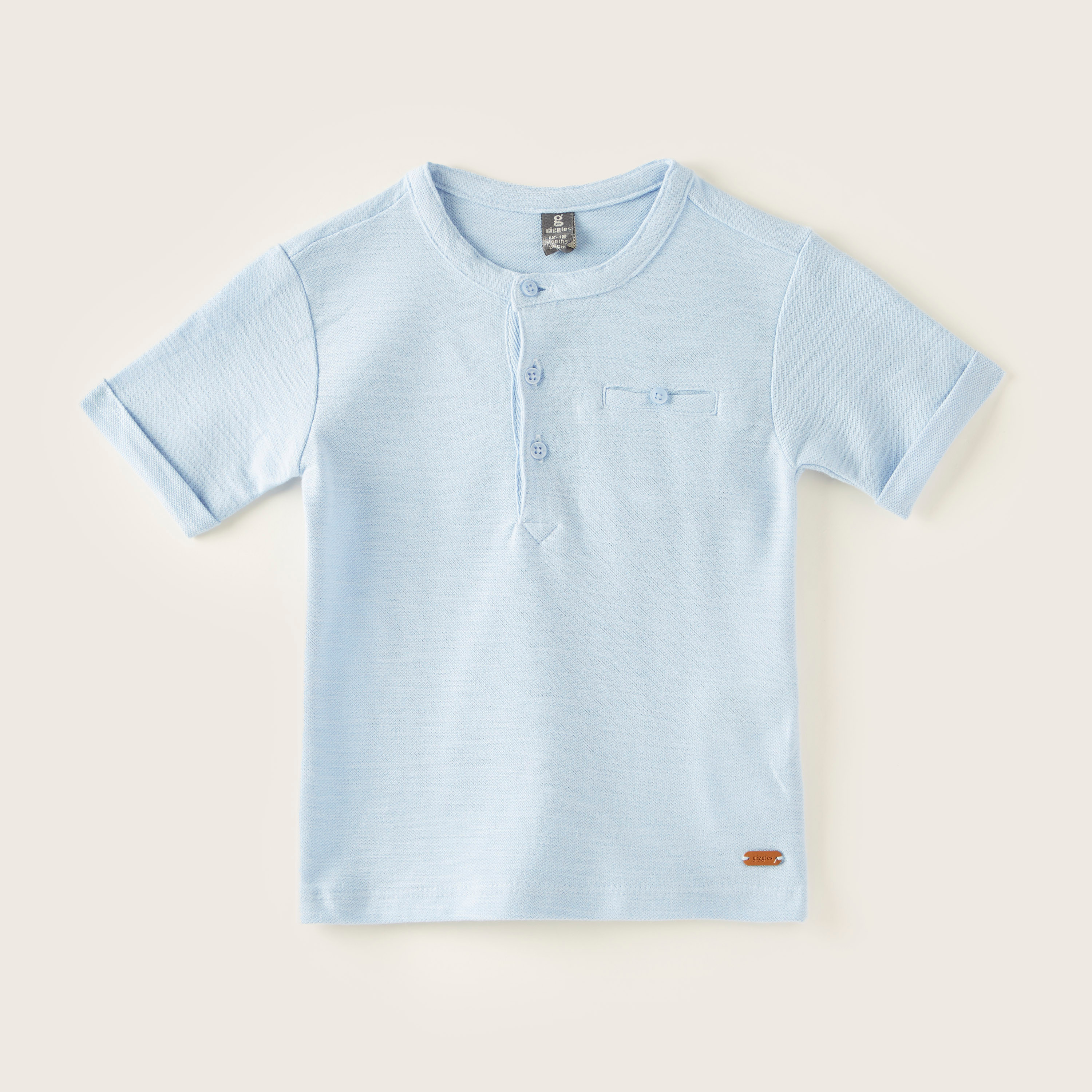 Giggles Solid Round Neck T-shirt with Short Sleeves-baby-boys-clothing-tshirtsandpolos-image-1