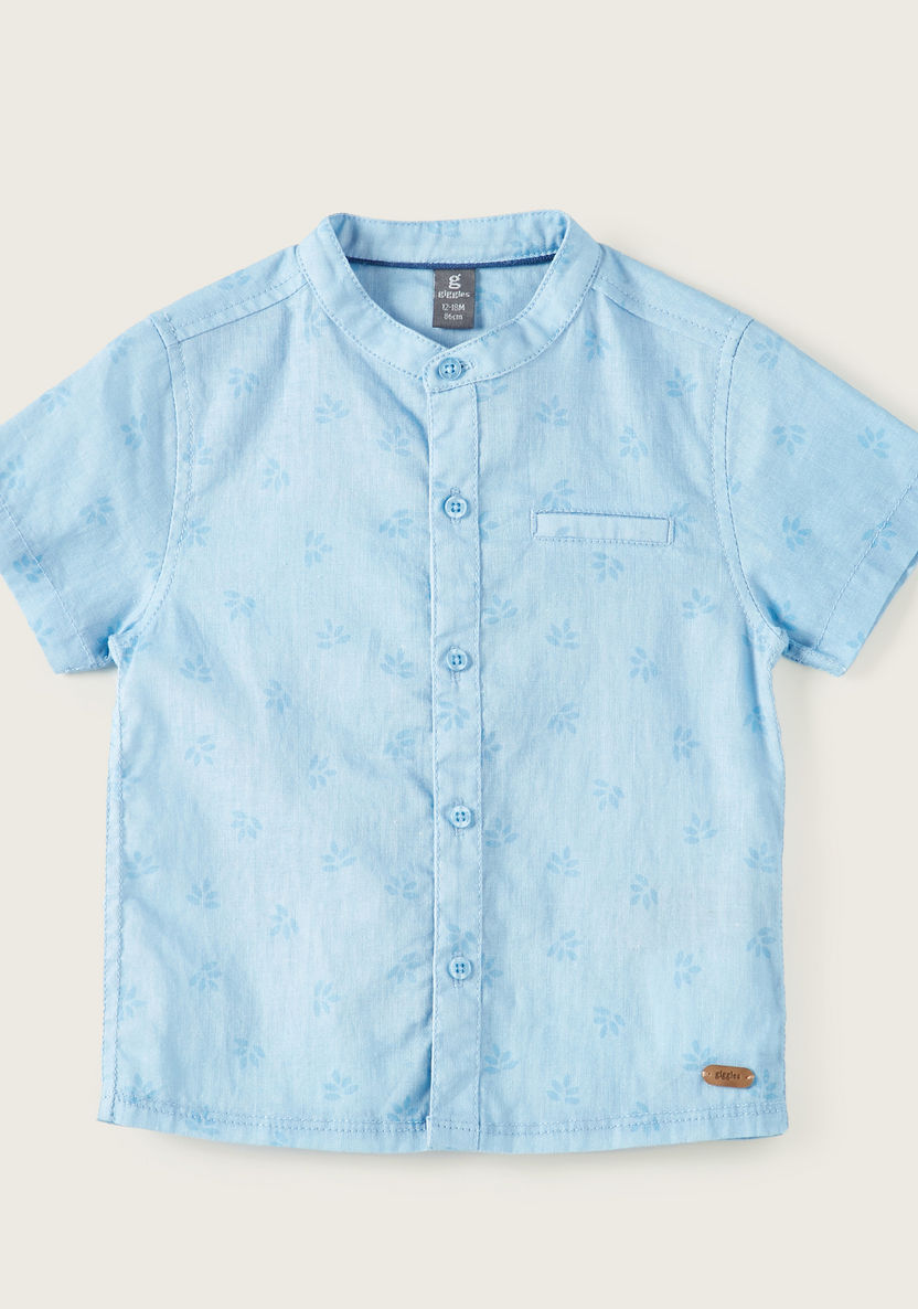 Giggles Floral Print Shirt with Mandarin Collar and Short Sleeves-Shirts-image-0