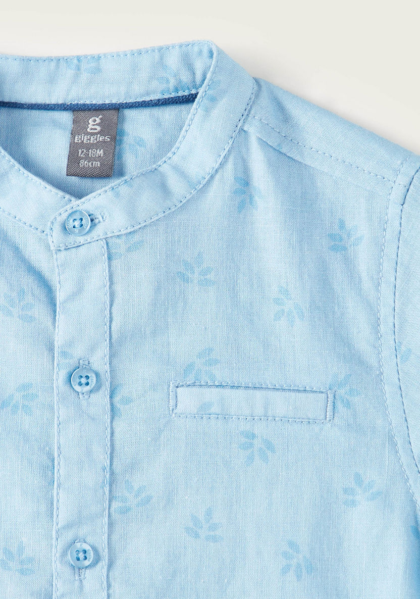Giggles Floral Print Shirt with Mandarin Collar and Short Sleeves-Shirts-image-1