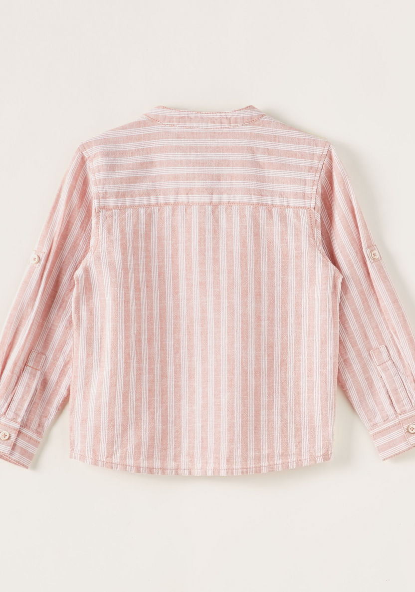 Giggles Striped Shirt with Mandarin Neck and Long Sleeves-Shirts-image-3