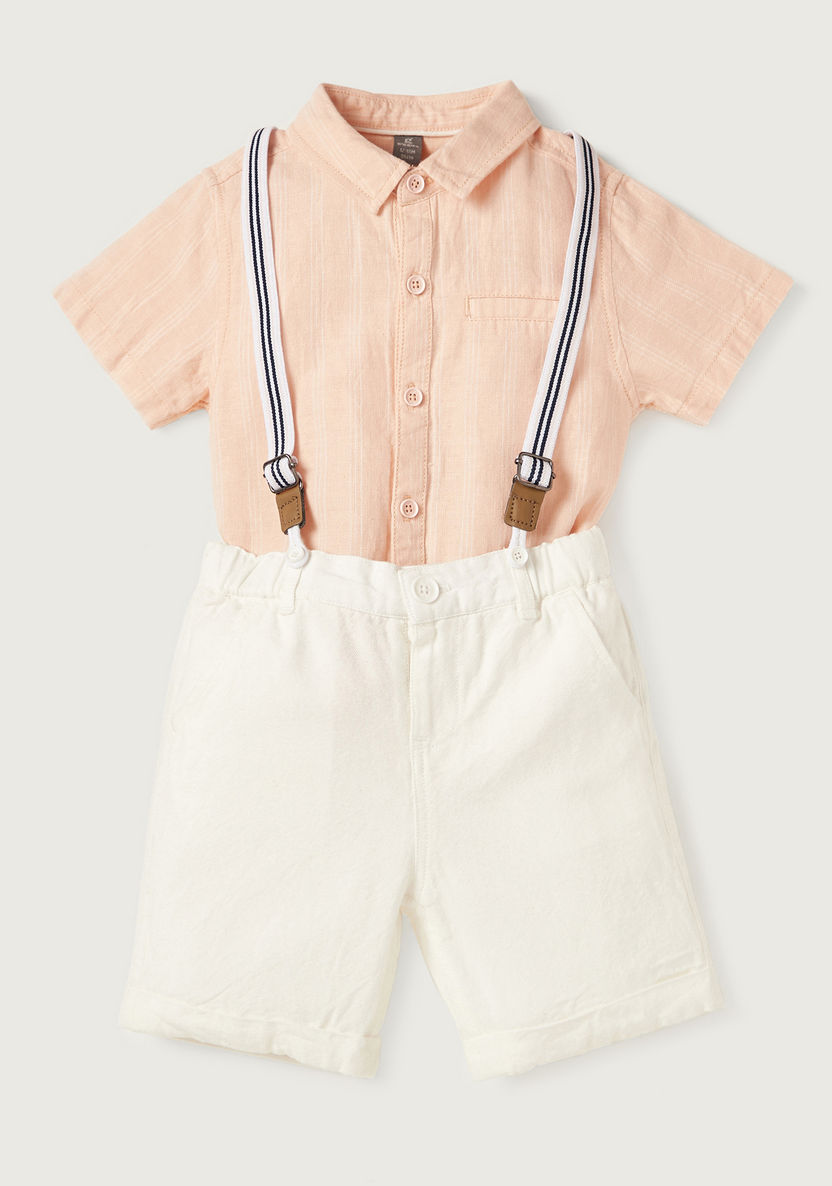 Giggles Collared Shirt and Shorts Set with Suspenders-Clothes Sets-image-0