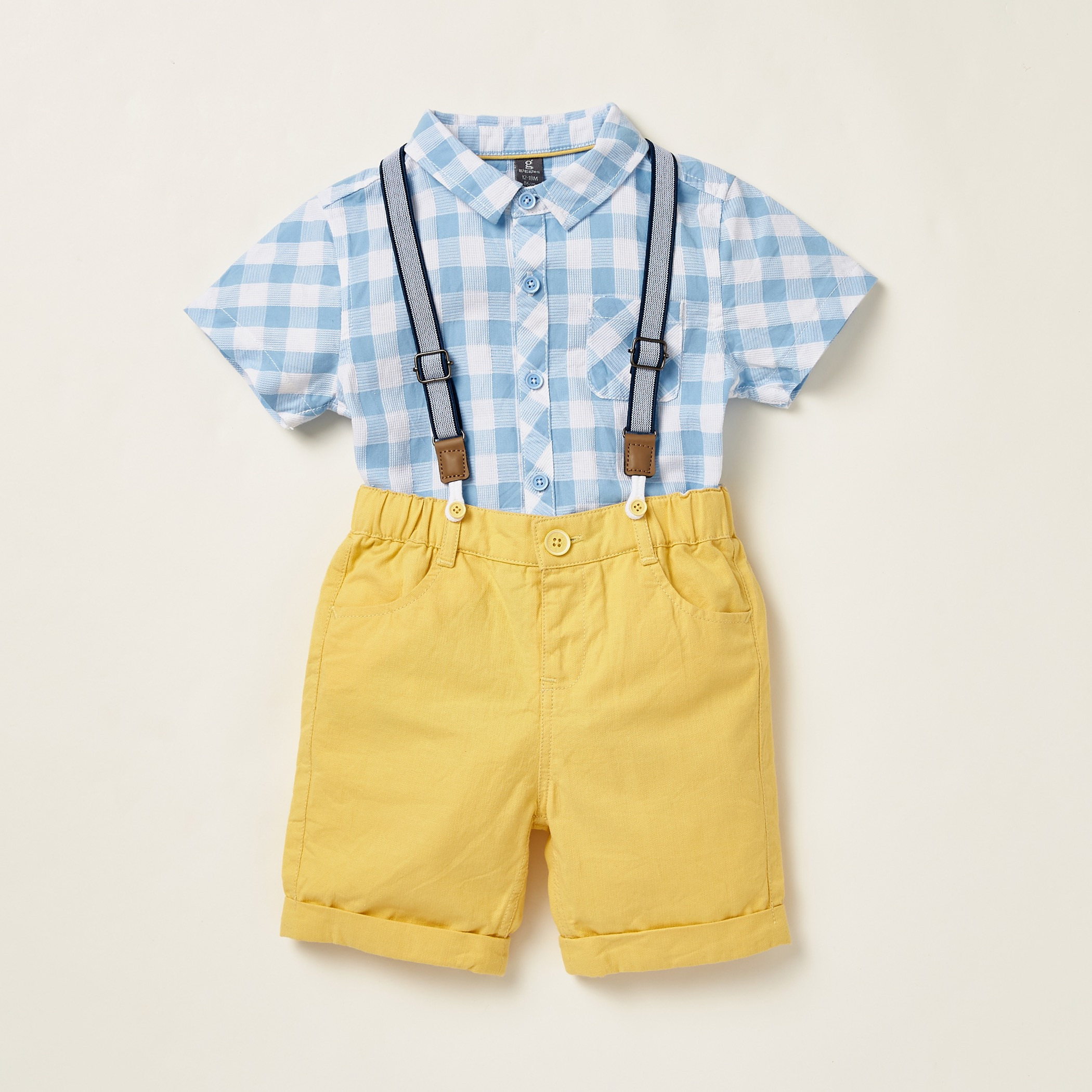 Giggles Checked Collared Shirt and Solid Shorts Set with Suspenders-baby-boys-clothing-setsandcoords-image-1