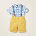 Giggles Checked Collared Shirt and Solid Shorts Set with Suspenders-Clothes Sets-thumbnail-0