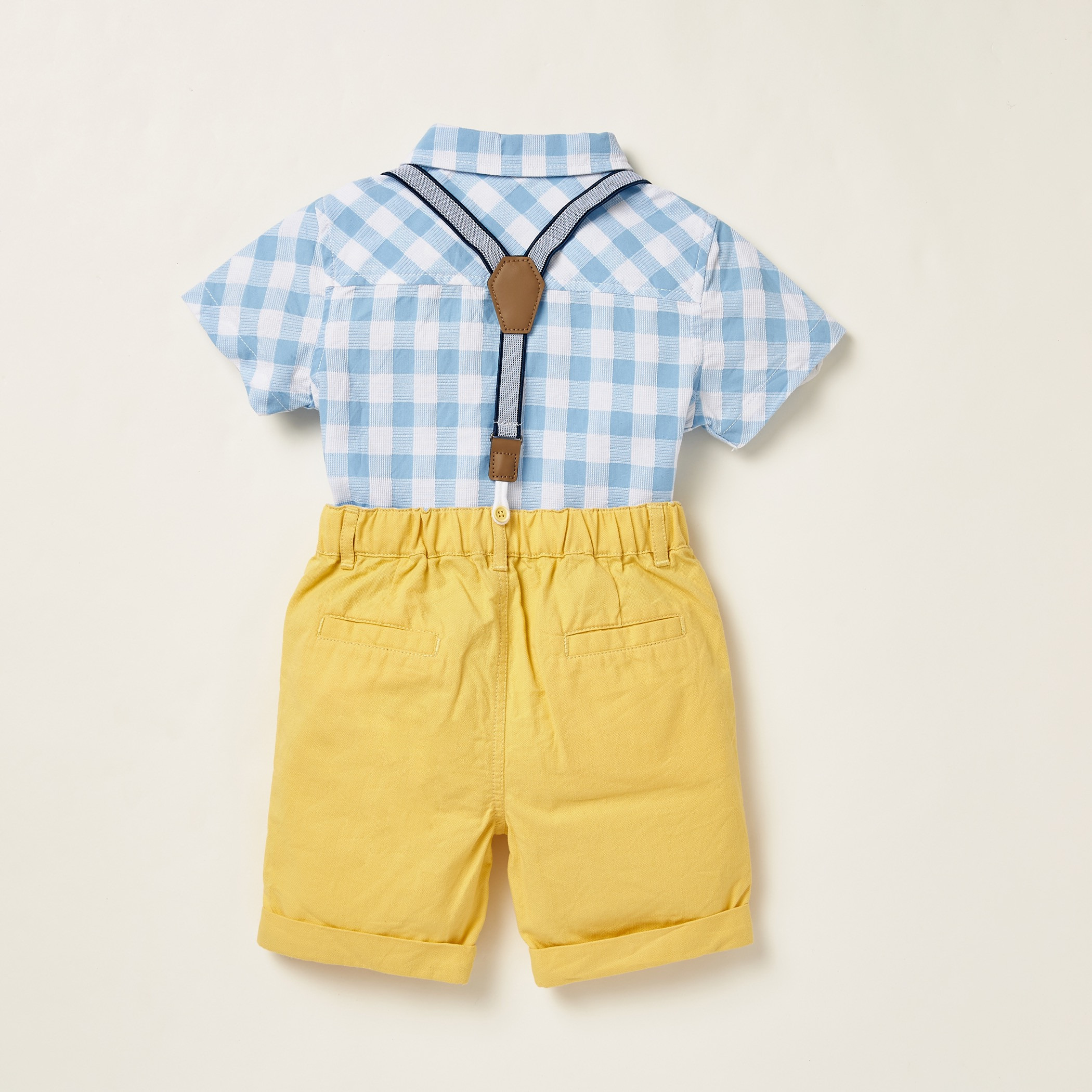 Giggles Checked Collared Shirt and Solid Shorts Set with Suspenders-baby-boys-clothing-setsandcoords-image-2
