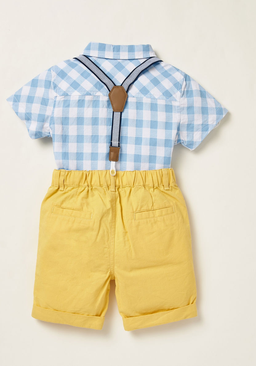Giggles Checked Collared Shirt and Solid Shorts Set with Suspenders-Clothes Sets-image-1