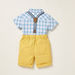 Giggles Checked Collared Shirt and Solid Shorts Set with Suspenders-Clothes Sets-thumbnail-1