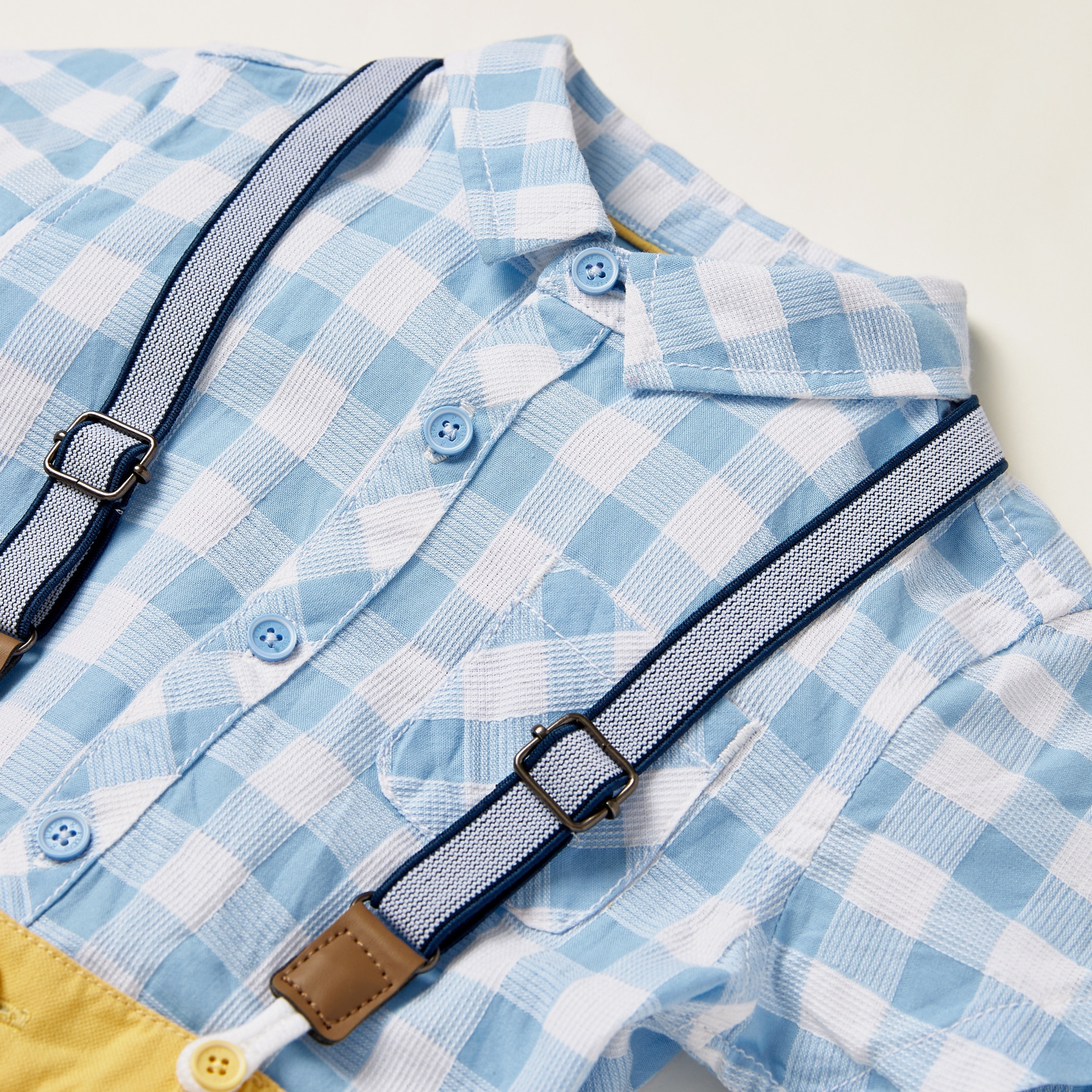 Giggles Checked Collared Shirt and Solid Shorts Set with Suspenders-baby-boys-clothing-setsandcoords-image-5