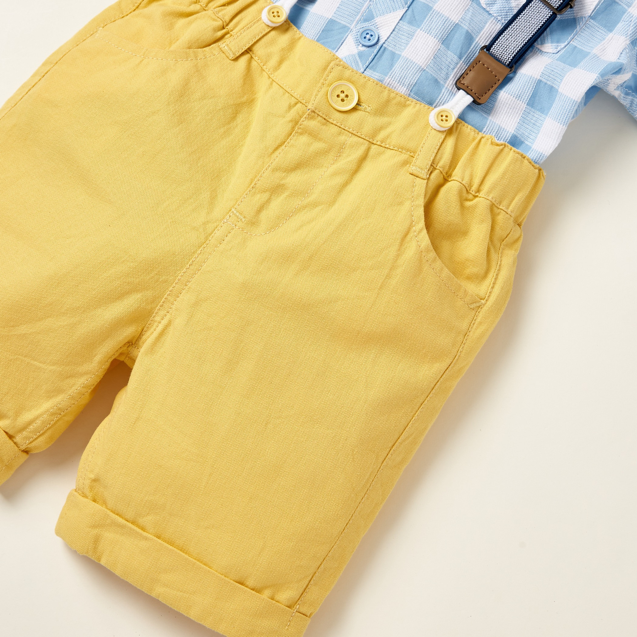 Giggles Checked Collared Shirt and Solid Shorts Set with Suspenders-baby-boys-clothing-setsandcoords-image-7