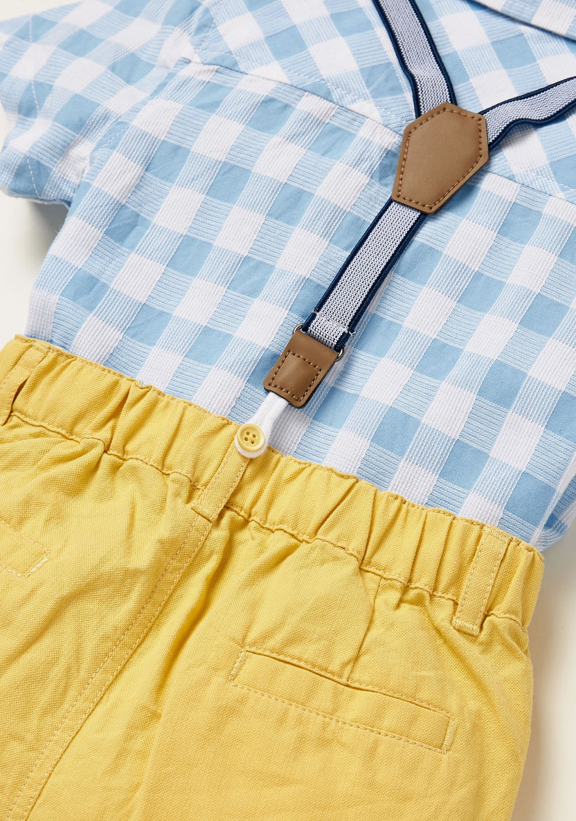 Giggles Checked Collared Shirt and Solid Shorts Set with Suspenders-Clothes Sets-image-7