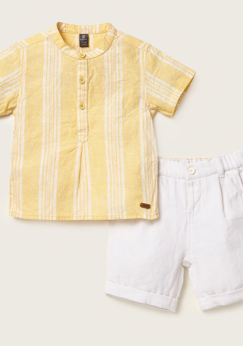 Giggles Striped Mandarin Collar Shirt and Solid Shorts Set-Clothes Sets-image-0