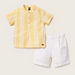 Giggles Striped Mandarin Collar Shirt and Solid Shorts Set-Clothes Sets-thumbnail-0
