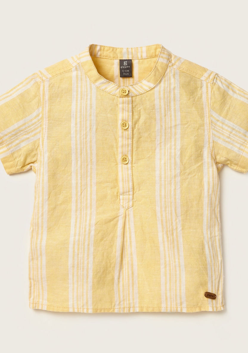 Giggles Striped Mandarin Collar Shirt and Solid Shorts Set-Clothes Sets-image-1
