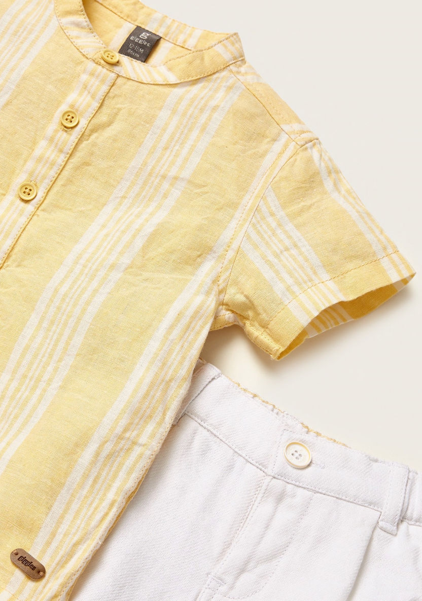 Giggles Striped Mandarin Collar Shirt and Solid Shorts Set-Clothes Sets-image-3