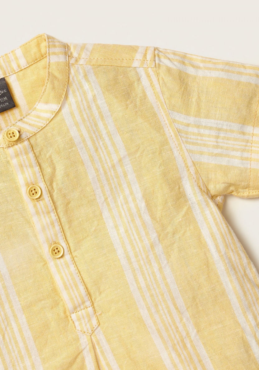 Giggles Striped Mandarin Collar Shirt and Solid Shorts Set-Clothes Sets-image-4