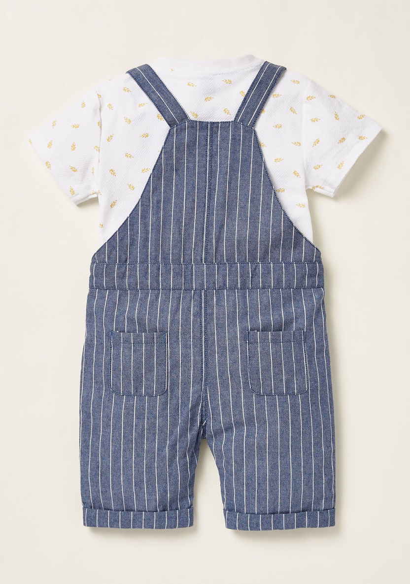 Giggles All-Over Print T-shirt with Striped Dungarees Set-Clothes Sets-image-1