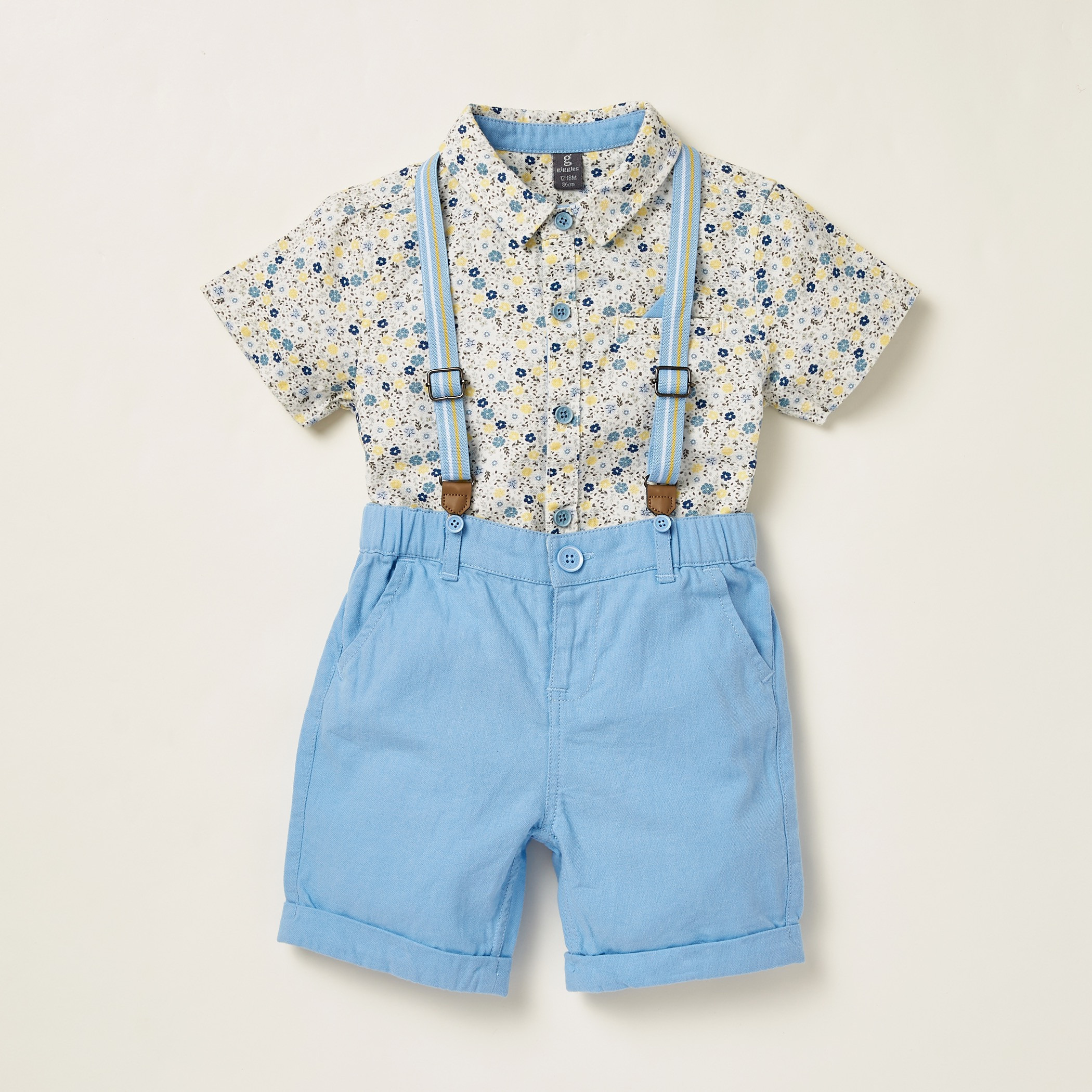Giggles All-Over Floral Print Shirt with Solid Shorts and Suspenders-baby-boys-clothing-setsandcoords-image-1