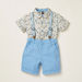 Giggles All-Over Floral Print Shirt with Solid Shorts and Suspenders-Clothes Sets-thumbnail-0