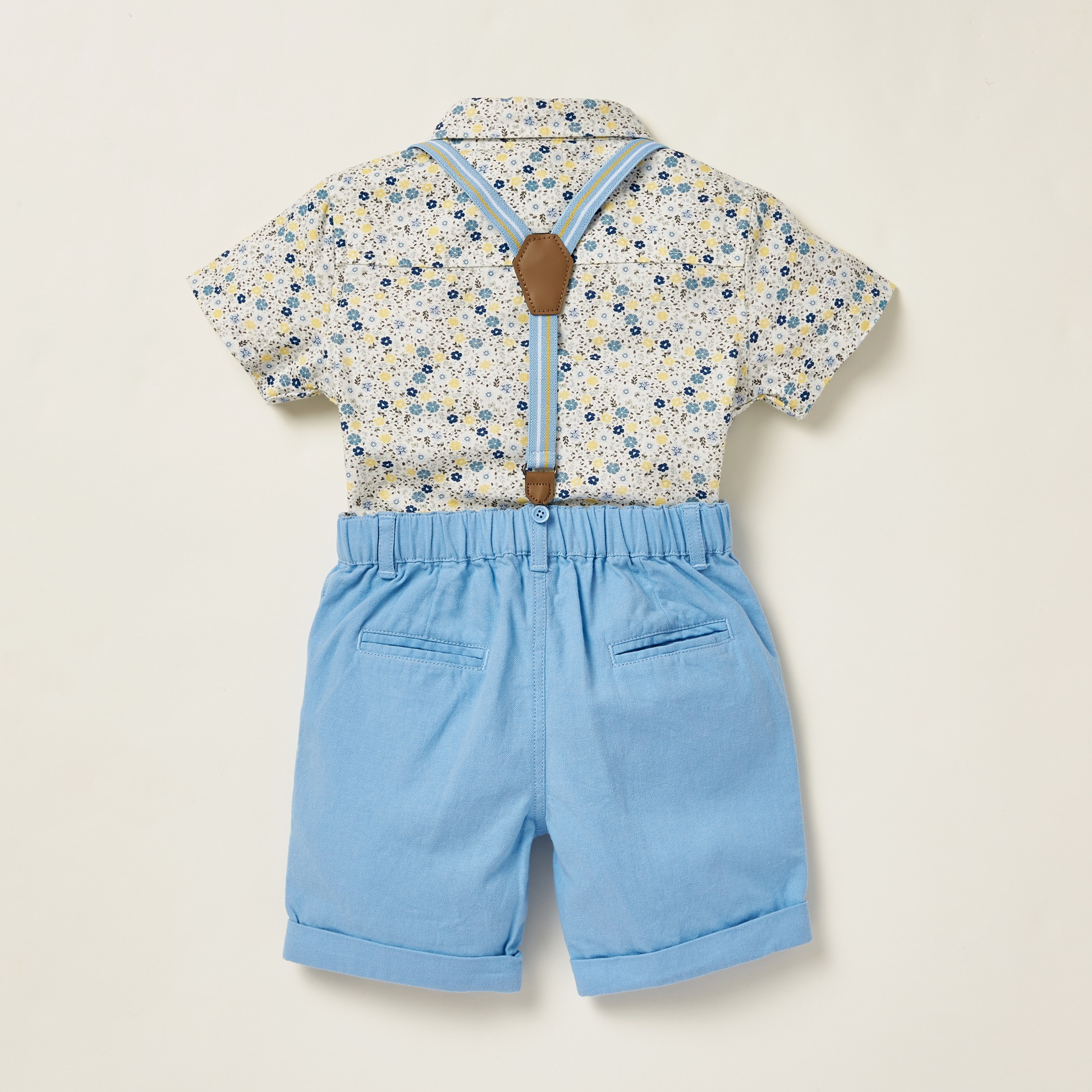 Giggles All-Over Floral Print Shirt with Solid Shorts and Suspenders-baby-boys-clothing-setsandcoords-image-2