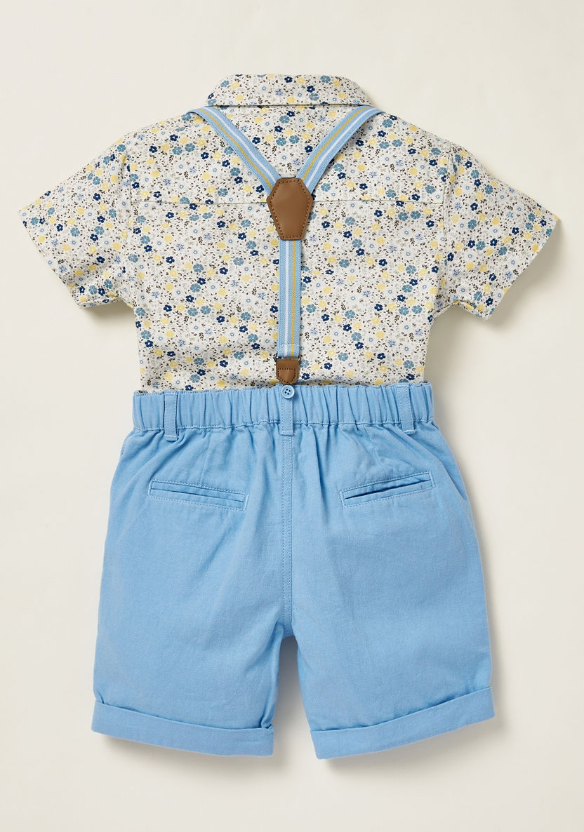 Giggles All-Over Floral Print Shirt with Solid Shorts and Suspenders-Clothes Sets-image-1