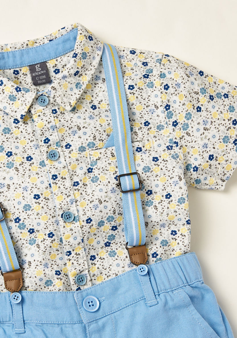 Giggles All-Over Floral Print Shirt with Solid Shorts and Suspenders-Clothes Sets-image-4