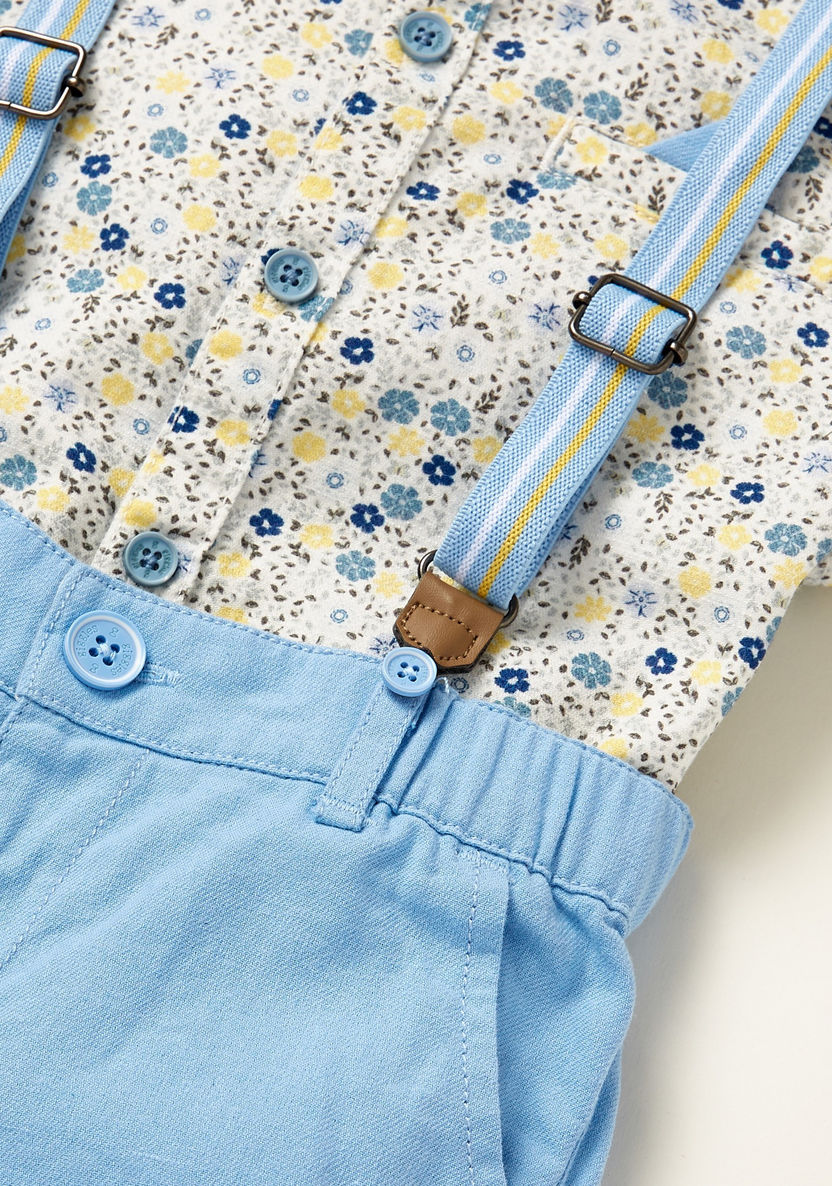 Giggles All-Over Floral Print Shirt with Solid Shorts and Suspenders-Clothes Sets-image-5