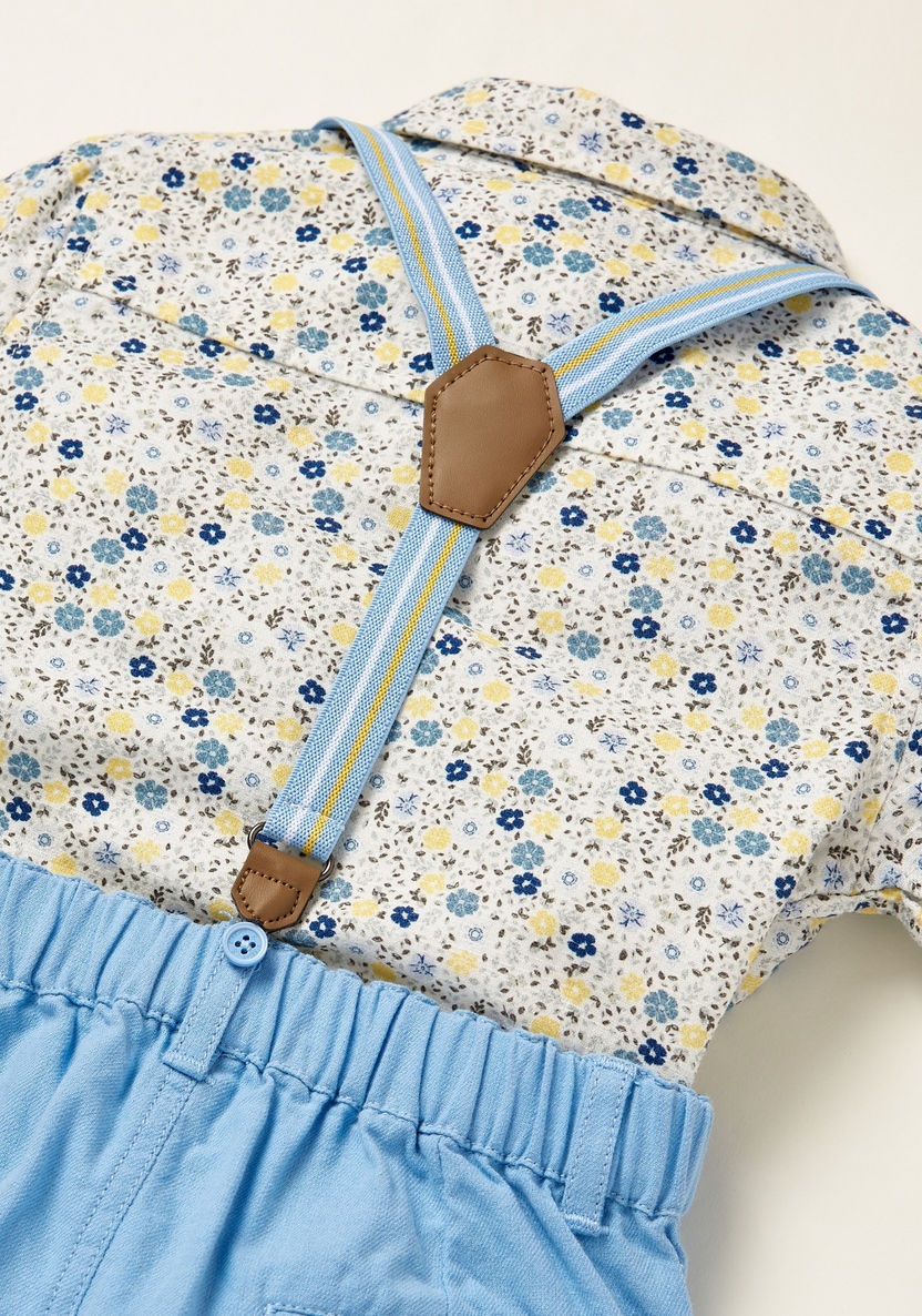 Giggles All-Over Floral Print Shirt with Solid Shorts and Suspenders-Clothes Sets-image-7