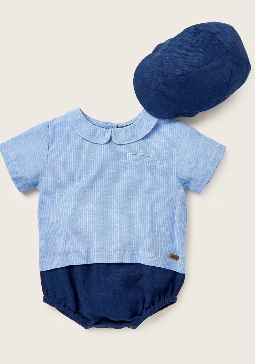 Giggles Striped Romper with Short Sleeves and Cap-Rompers%2C Dungarees and Jumpsuits-image-0