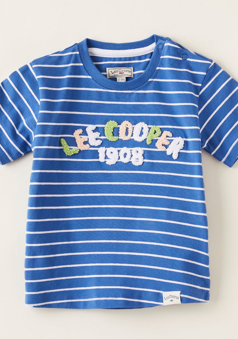 Lee Cooper Striped T-shirt with Short Sleeves and Applique Detail-T Shirts-image-0