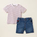 Lee Cooper Striped T-shirt with Solid Denim Shorts-Clothes Sets-thumbnail-0