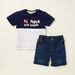 Lee Cooper Graphic Print T-shirt with Solid Denim Shorts Set-Clothes Sets-thumbnail-0