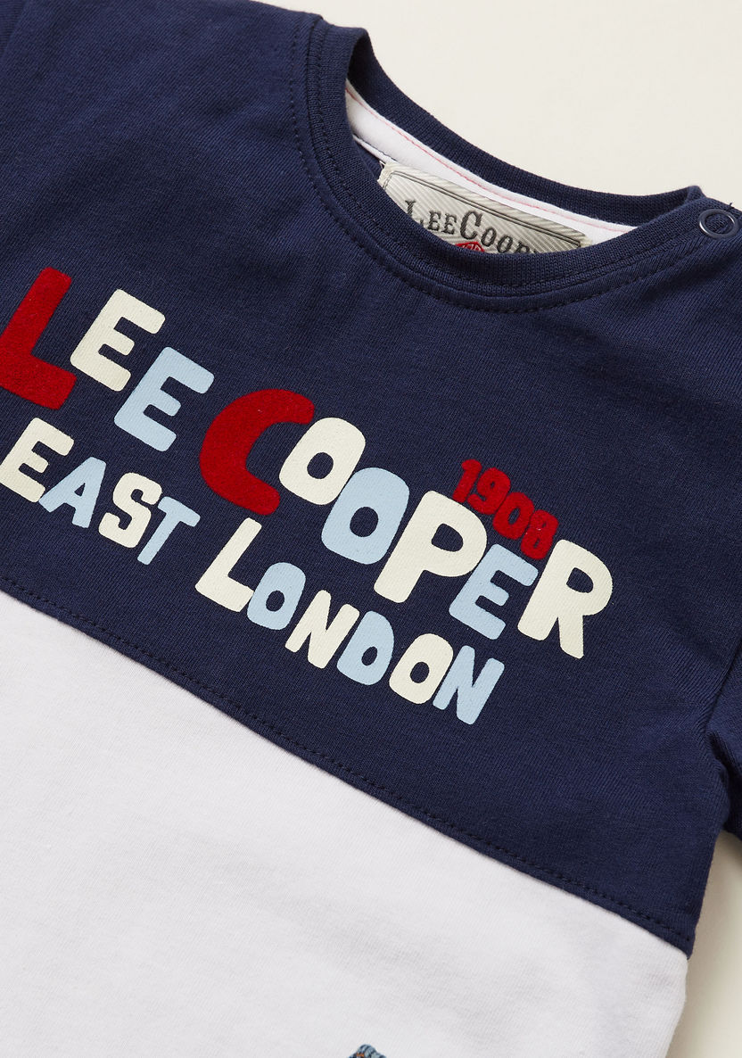 Lee Cooper Graphic Print T-shirt with Solid Denim Shorts Set-Clothes Sets-image-3