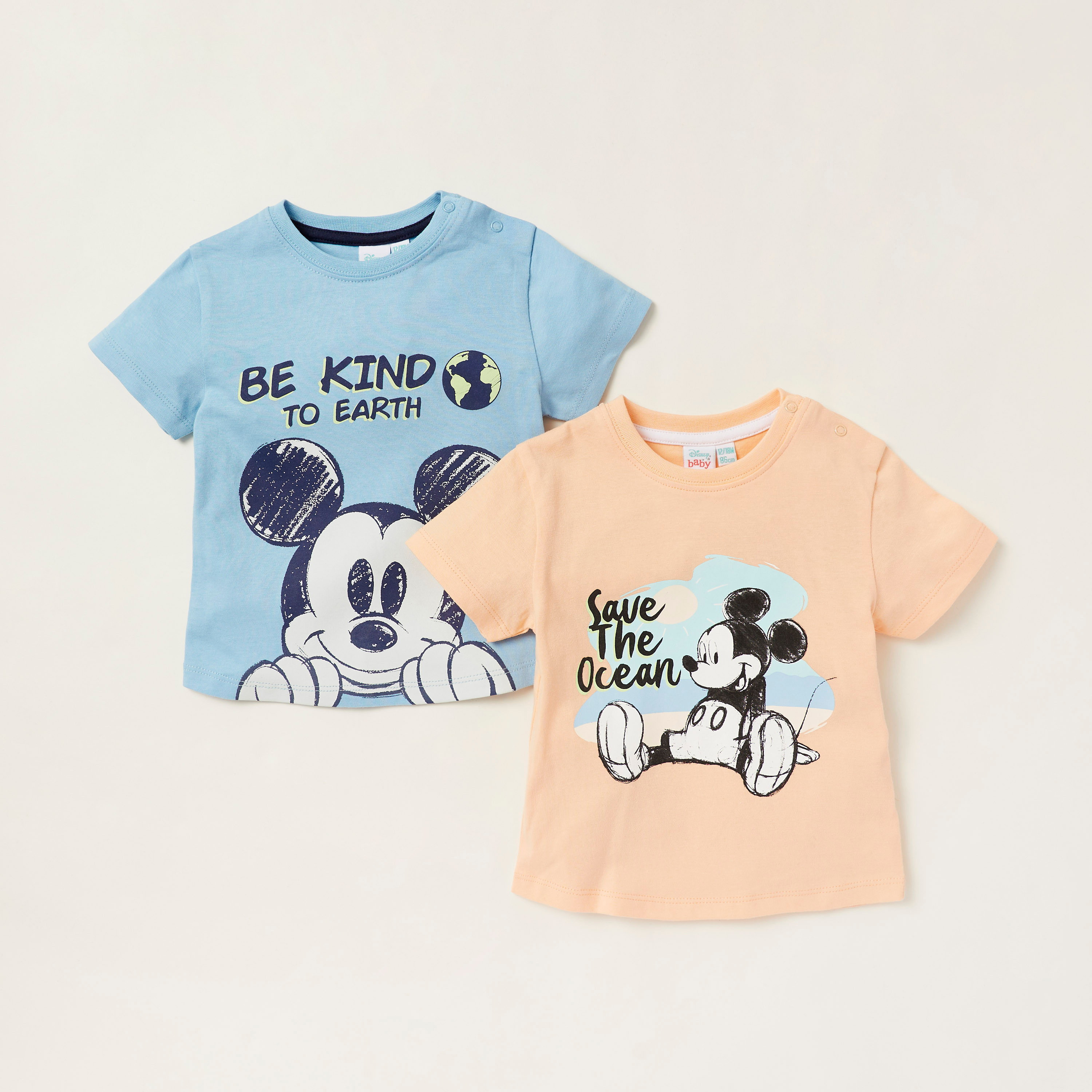 Disney Mickey Mouse Graphic Print T shirt with Round Neck Set of 2