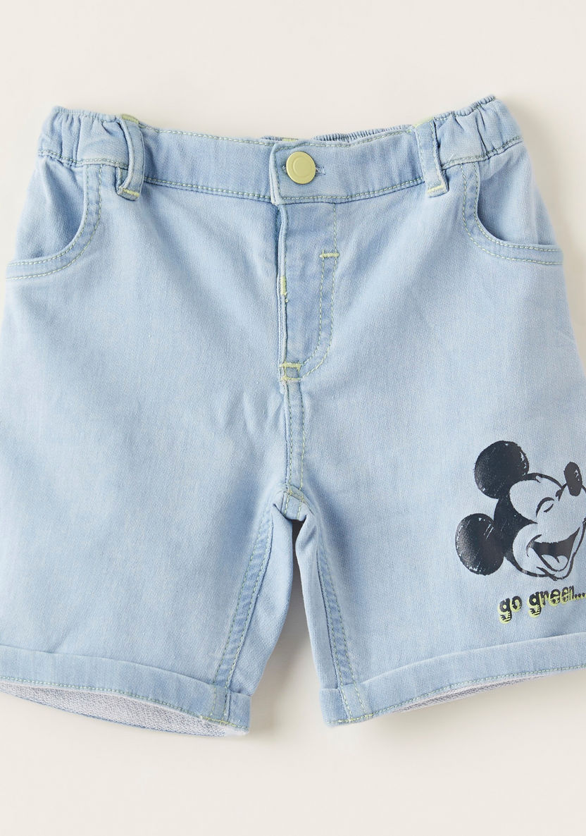Disney Mickey Mouse Graphic Print Denim Shorts with Pocket Detail-Shorts-image-0