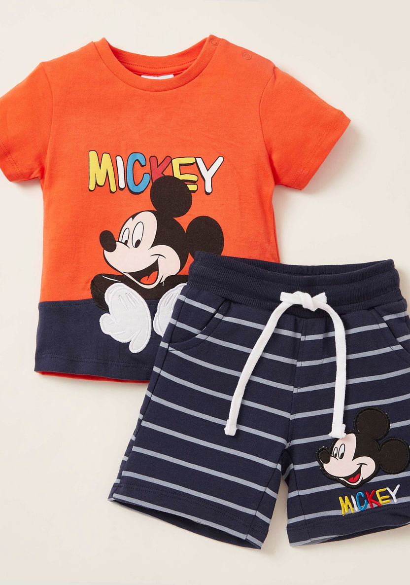 Mickey Mouse Print 2-Piece T-shirt and Shorts Set-Clothes Sets-image-0