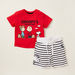 Snoopy Graphic Print T-shirt with Striped Shorts-Clothes Sets-thumbnail-0