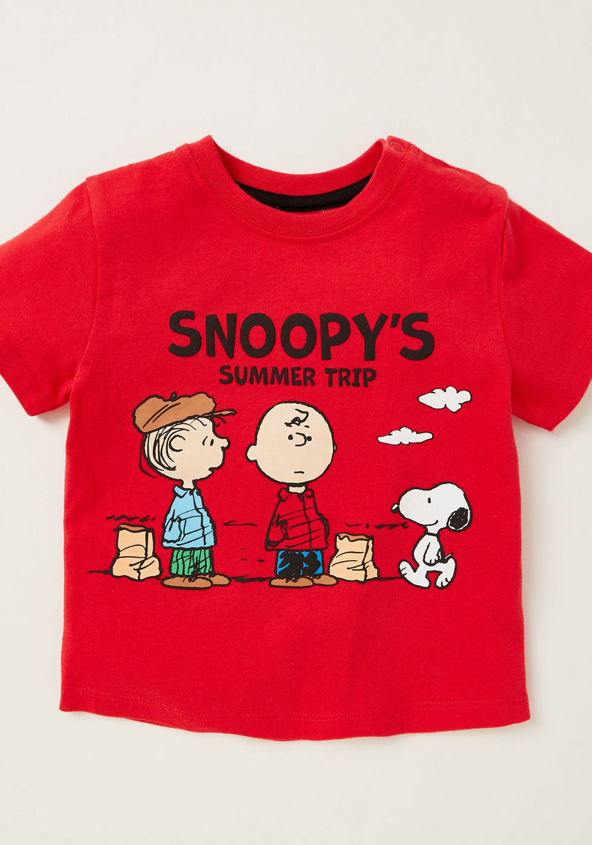 Snoopy Graphic Print T-shirt with Striped Shorts-Clothes Sets-image-1